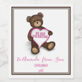 ハートバレンタインデートテディベアお洒落かわいい ワインラベル (シングルラベル)