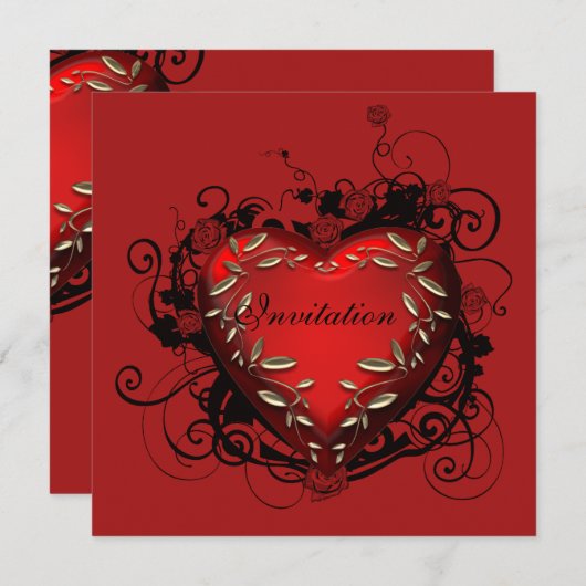 ハートバレンタインデーパーティの招待状 招待状 (正面/裏面)