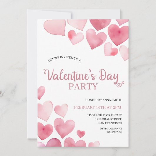 ハートバレンタインデーパーティの招待状 招待状 (正面)