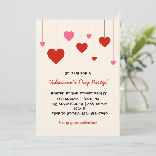 ハートバレンタインレッドピンクバレンタインデーパーティー 招待状 (スタンド正面)