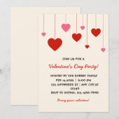 ハートバレンタインレッドピンクバレンタインデーパーティー 招待状 (正面/裏面)