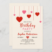 ハートバレンタインレッドピンクバースデーパーティー 招待状 (正面/裏面)