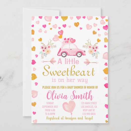 ハートバレンタイン赤ちゃんシャワー招待状 招待状 (正面)