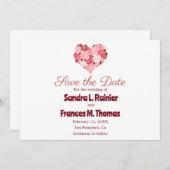 ハートバレンタイン 赤いバラ Save the Date カード (正面/裏面)