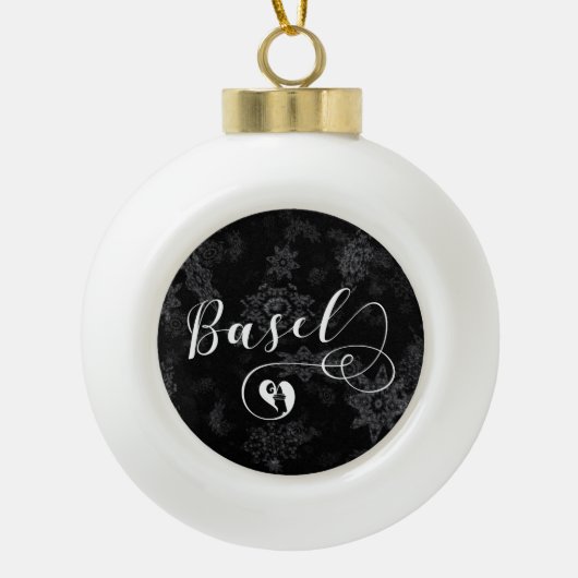 ハートバーゼル国旗、バーゼル、スイス セラミックボールオーナメント (正面)