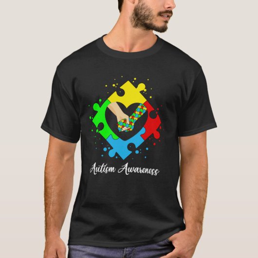 ハートパズルで手をつなぐ 自閉症啓発サポーターズ Tシャツ (正面)