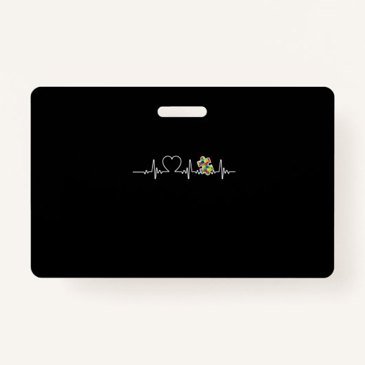 ハートパズルピース心拍カッコいい自閉症の認識 バッジ (正面)