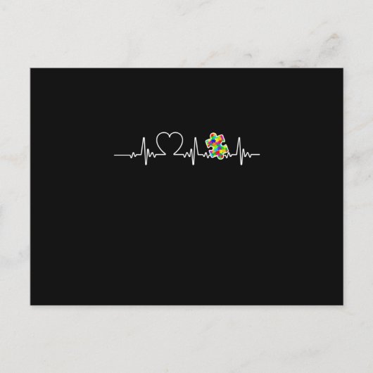 ハートパズルピース心拍カッコいい自閉症の認識 案内ポストカード (正面)