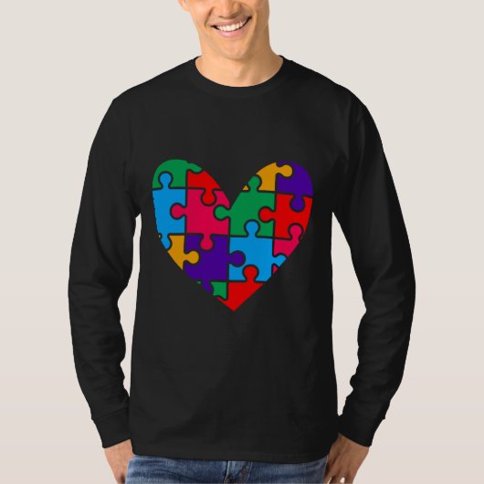 ハートパズルピース自閉症の認識 Tシャツ (正面)