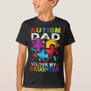 ハートパズル自閉症パパ私は娘の自閉症を愛する Tシャツ