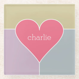 ハートパターカスタムンのモノグラムガラスのコースター ガラスコースター