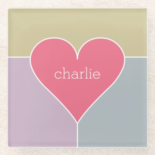 ハートパターカスタムンのモノグラムガラスのコースター ガラスコースター (正面)