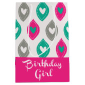 ハートパターカラフルン誕生日ガール ミディアムペーパーバッグ (正面)