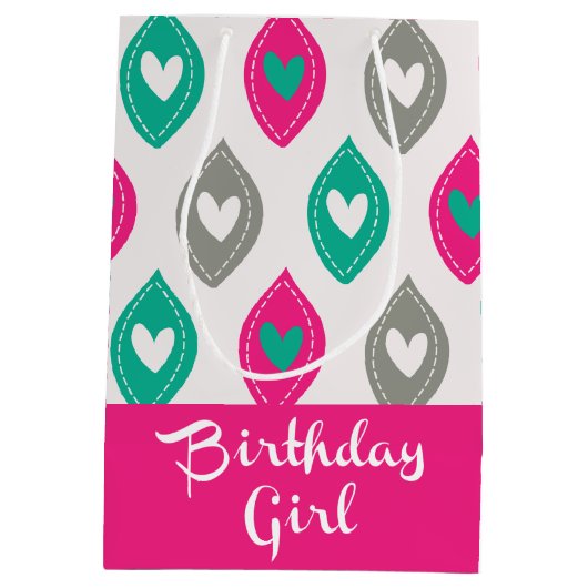 ハートパターカラフルン誕生日ガール ミディアムペーパーバッグ (裏面)
