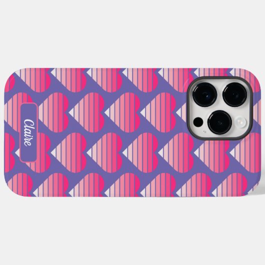 ハートパターストライプのンピンクマゼンタパープル名 Case-Mate iPhoneケース (裏面 (横))