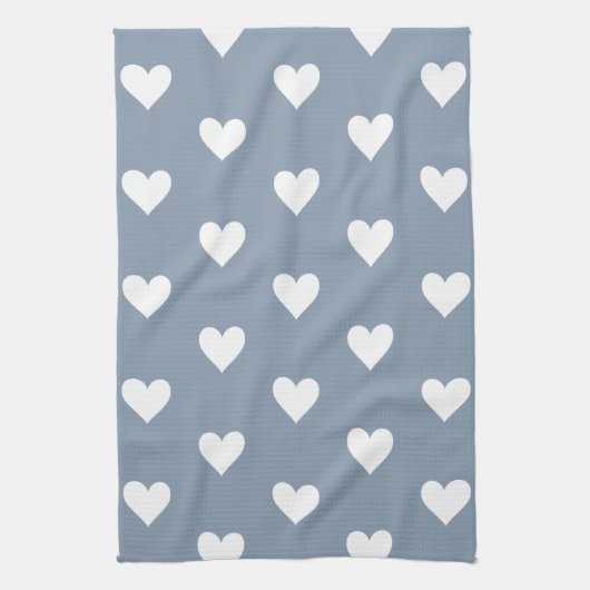 ハートパターモダンンほこりっぽい青 キッチンタオル (縦)