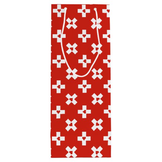 ハートパターンが付いているスイス連邦共和国の旗 ワインギフトバッグ (裏面)