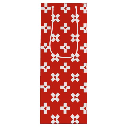 ハートパターンが付いているスイス連邦共和国の旗 ワインギフトバッグ (正面)