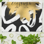 ハートパターンと黄金箔 キッチンタオル (折り畳み)