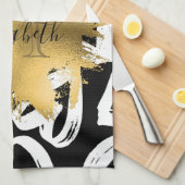 ハートパターンと黄金箔 キッチンタオル (四つ折り)