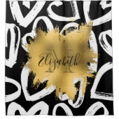 ハートパターンと黄金箔 シャワーカーテン (正面)