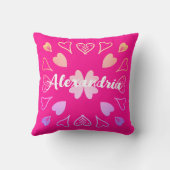ハートパターンのホットピンクパーソナライズされた クッション (裏面)