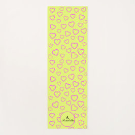 ハートパターンイエローピンク(名前とイニシャル) ヨガマット