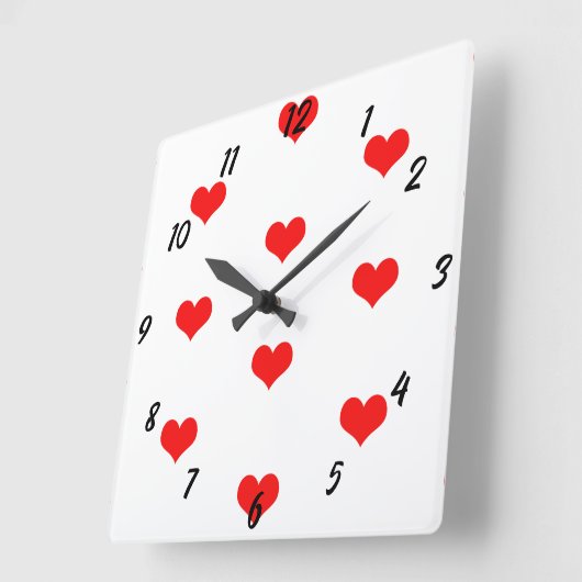 ハートパターンキュート赤カスタム白バレンタインデー スクエア壁時計 (傾斜)