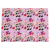 ハートパターングラフィックを持つかわいい牛 ラージペーパーバッグ (正面)