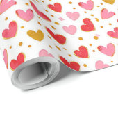 ハートパターンデザイン | 赤、ピンク、および金ゴールドハート ラッピングペーパー (ロールコーナー)