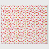 ハートパターンデザイン | 赤、ピンク、および金ゴールドハート ラッピングペーパー (フラット)