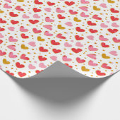 ハートパターンデザイン | 赤、ピンク、および金ゴールドハート ラッピングペーパー (角)