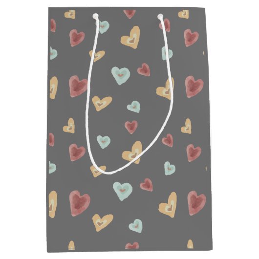 ハートパターン抱き枕 – ダークグレー ミディアムペーパーバッグ (正面)