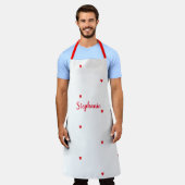 ハートパターン赤の白の名前テンプレートKute 2021 エプロン (着用した状態)