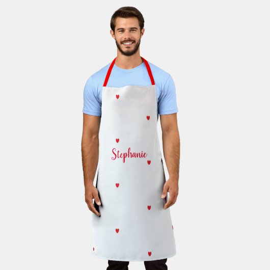 ハートパターン赤の白の名前テンプレートKute 2021 エプロン (着用した状態)