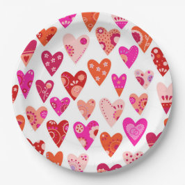 ハートパターン赤ピンク ペーパープレート