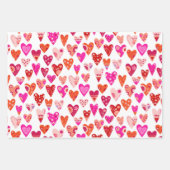 ハートパターン赤ピンク ラッピングペーパーシート (正面2)