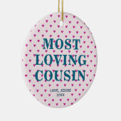 ハートパターン(の模様が)あるのパーソナライズされた最も愛情のある従兄弟 セラミックオーナメント (右)