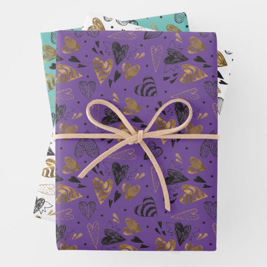 ハートパターン(の模様が)あるドードル ラッピングペーパーシート (インサイチュ)