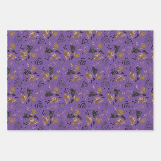 ハートパターン(の模様が)あるドードル ラッピングペーパーシート (正面)