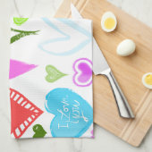 ハートパターン、カラフルハート、ハートパターン キッチンタオル (四つ折り)