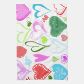 ハートパターン、カラフルハート、ハートパターン キッチンタオル (縦)