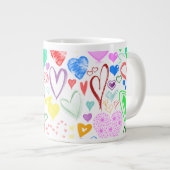ハートパターン、カラフルハート、ハートパターン ジャンボコーヒーマグカップ (正面右)