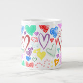 ハートパターン、カラフルハート、ハートパターン ジャンボコーヒーマグカップ (正面)