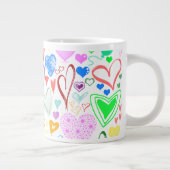 ハートパターン、カラフルハート、ハートパターン ジャンボコーヒーマグカップ (右)