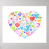 ハートパターン、カラフルハート、ハートパターン ポスター (正面)