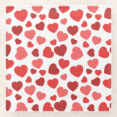 ハートパターン、赤いハート、ハートパターン ガラスコースター (正面)