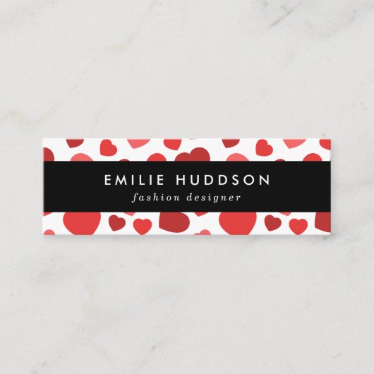 ハートパターン、赤いハート、ハートパターン スキニー名刺 (正面)