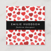 ハートパターン、赤いハート、ハートパターン スクエア名刺 (正面)