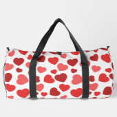 ハートパターン、赤いハート、ハートパターン ダッフルバッグ (裏面)